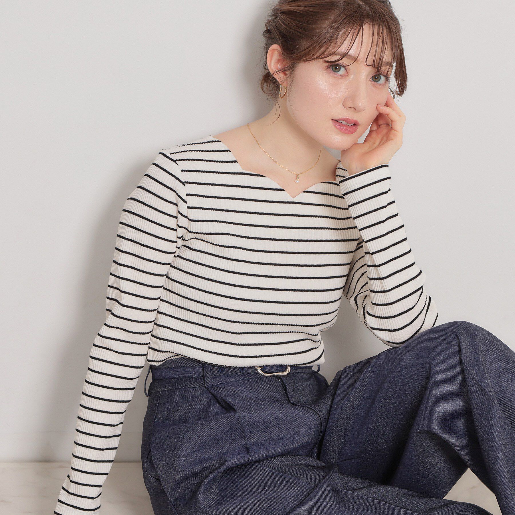 Couture broach「【洗える】ハートネック テレコプルオーバー」|Tシャツ・カットソー|