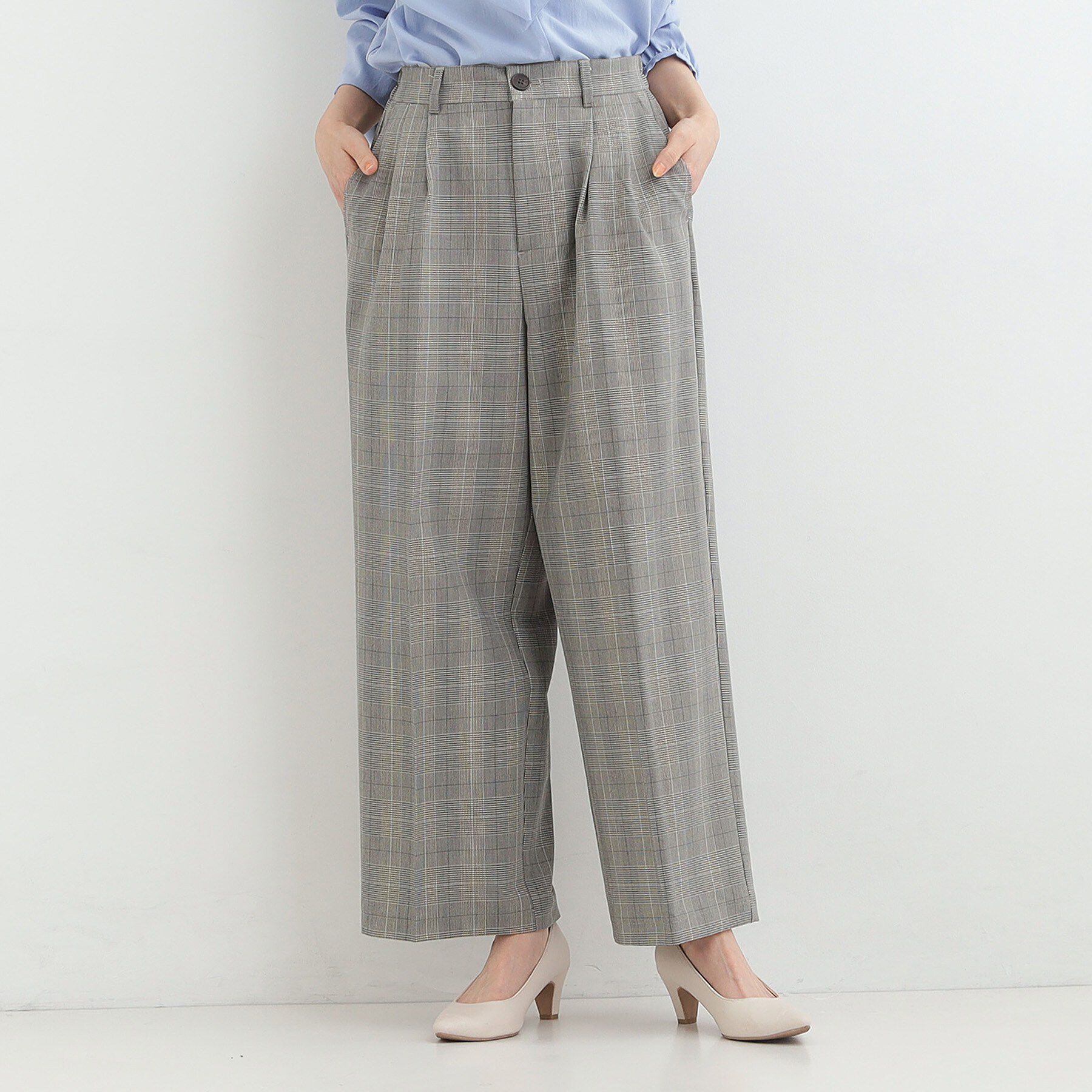 SHOO･LA･RUE「【洗濯機可/S-LL】すっきり上品きれい見え タックワイドパンツ」|その他|