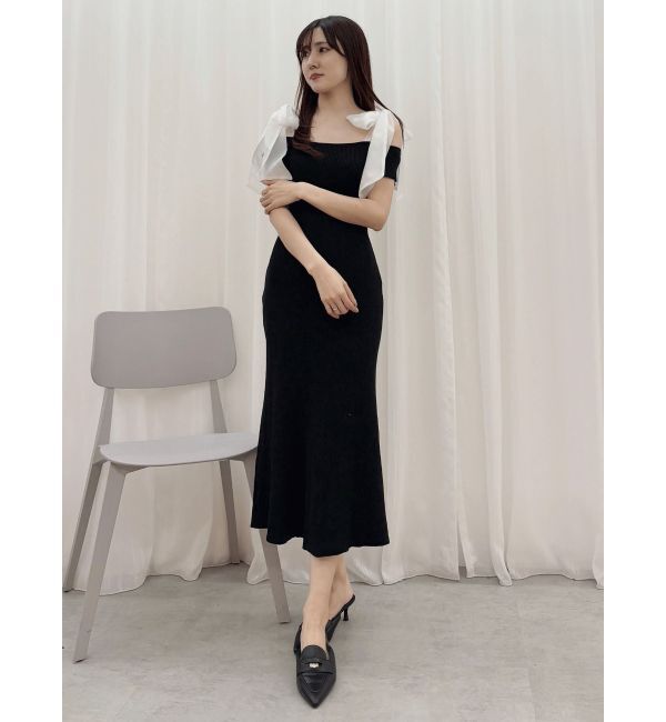 MERCURYDUO「ショルダーリボンニットワンピース」|ワンピース|