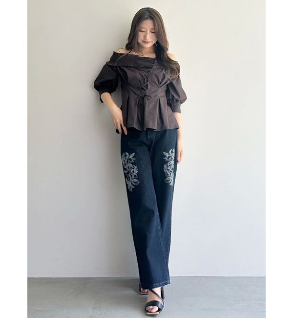 MERCURYDUO「カットワーク刺繍デニムストレートパンツ」|その他|