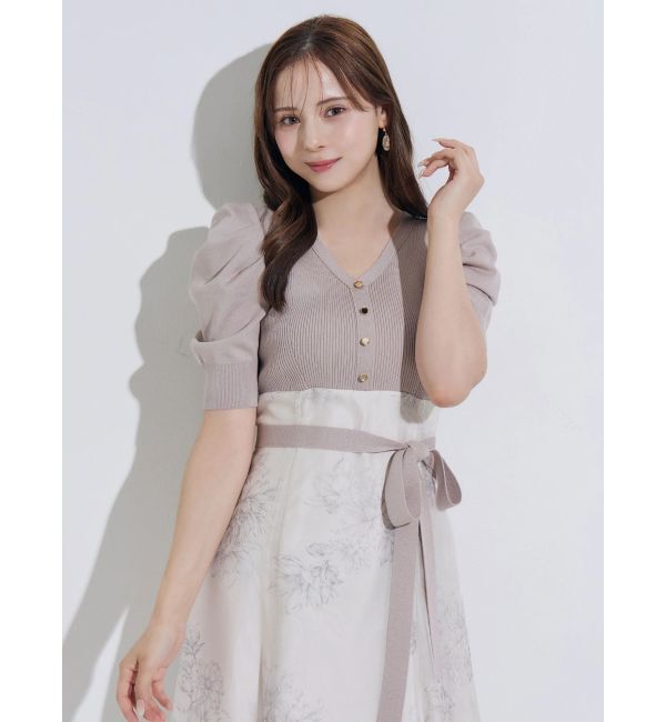 MERCURYDUO「花柄パワショルニットドッキングワンピース」|ワンピース|