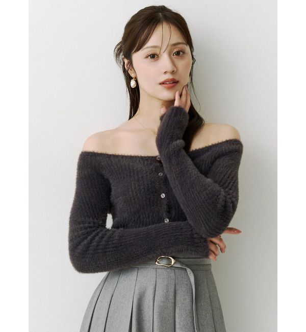 MERCURYDUO「2WAYミニシャギーカーデライクニット」|カーディガン|チャコールグレー
