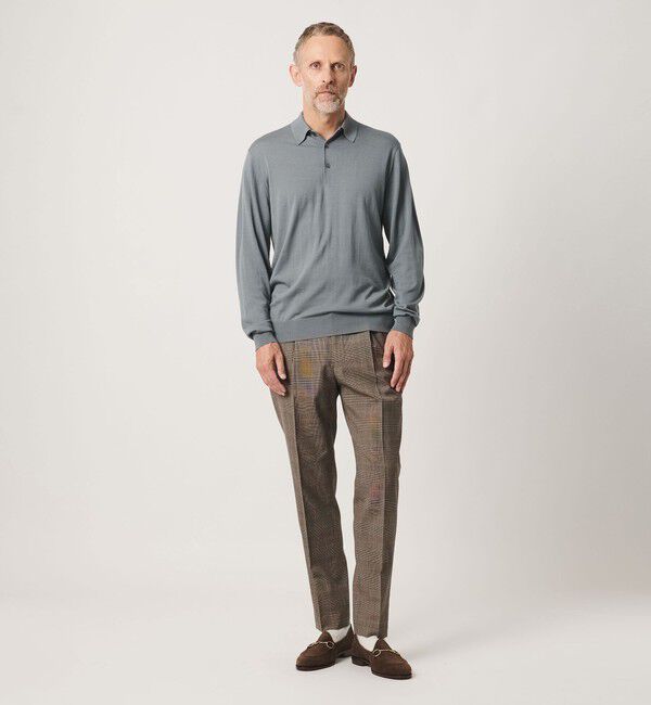 UNITED ARROWS「＜SOVEREIGN＞ ブラウン グレンチェック ハーフギャザー イージースラックス」|チノ|