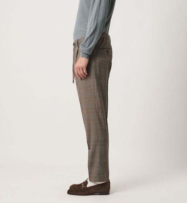 UNITED ARROWS「＜SOVEREIGN＞ ブラウン グレンチェック ハーフギャザー イージースラックス」|チノ|