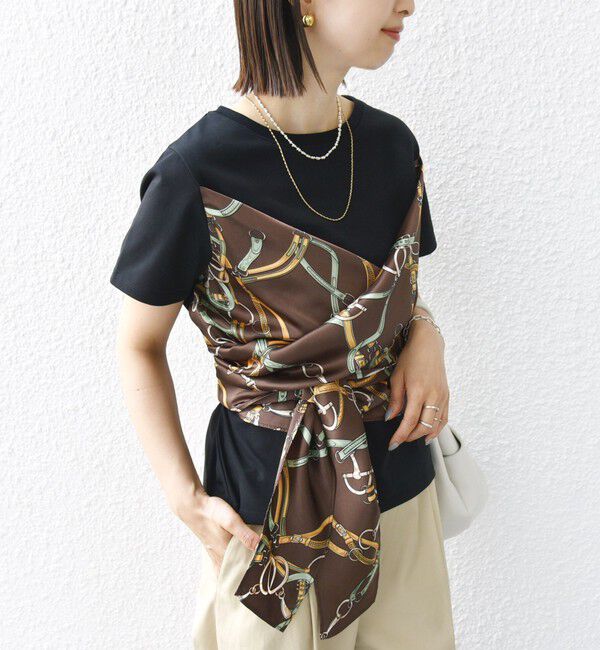 SHIPS for women「【WEB限定】〈手洗い可能〉スカーフ コンビ TEE」|Tシャツ・カットソー|