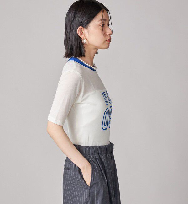SHIPS for women「SHIPS NINE CASE:シアー ロゴ リンガー TEE」|Tシャツ・カットソー|