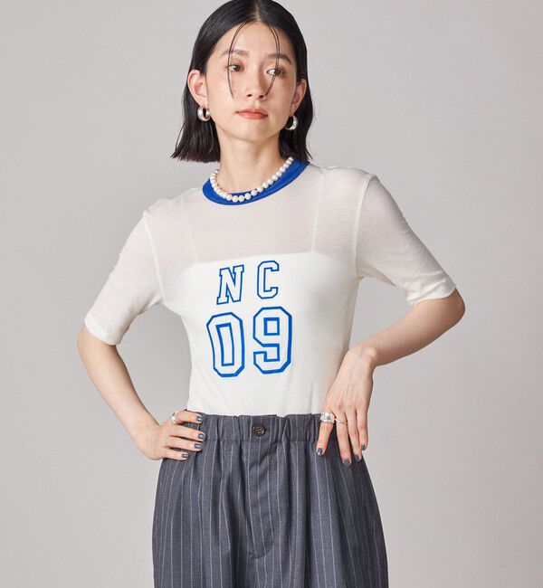 SHIPS for women「SHIPS NINE CASE:シアー ロゴ リンガー TEE」|Tシャツ・カットソー|