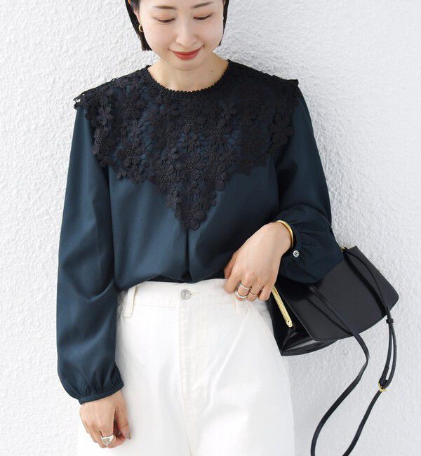 SHIPS for women「【WEB限定】〈手洗い可能〉フラワー ヨーク レース ロング スリーブ ブラウス」|シャツ・ブラウス|