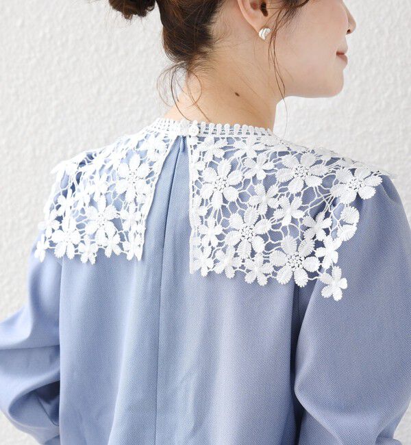 SHIPS for women「【WEB限定】〈手洗い可能〉フラワー ヨーク レース ロング スリーブ ブラウス」|シャツ・ブラウス|
