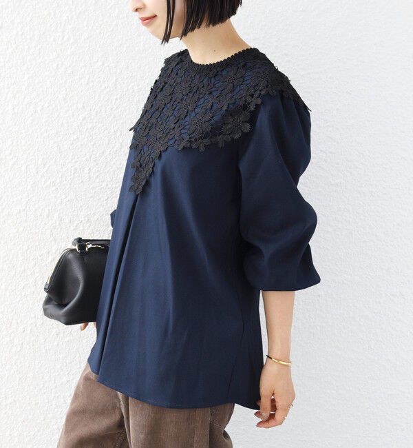 SHIPS for women「【WEB限定】〈手洗い可能〉フラワー ヨーク レース ロング スリーブ ブラウス」|シャツ・ブラウス|