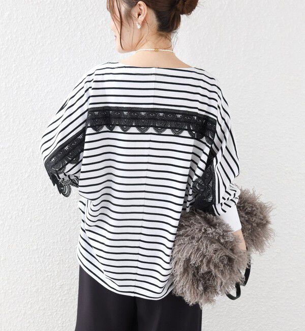 SHIPS for women「【WEB限定】〈手洗い可能〉バック レース 袖 ロング リブ ドルマン プルオーバー」|Tシャツ・カットソー|