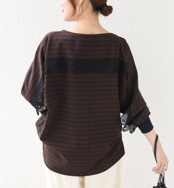 SHIPS for women「【WEB限定】〈手洗い可能〉バック レース 袖 ロング リブ ドルマン プルオーバー」|Tシャツ・カットソー|