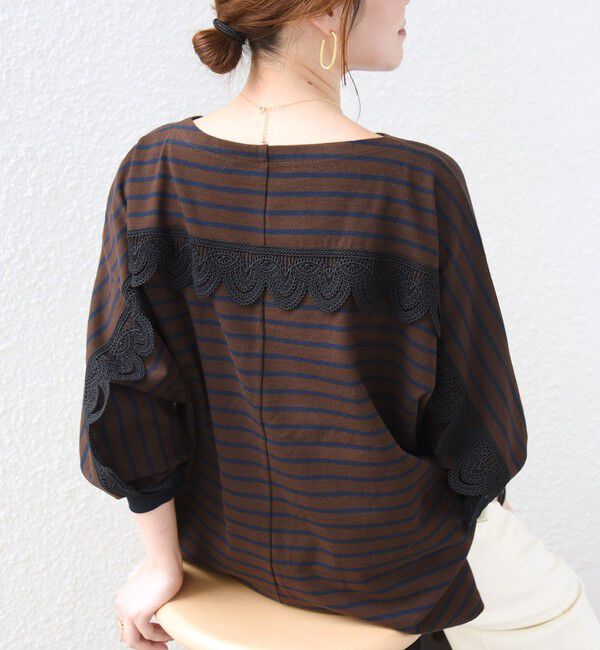 SHIPS for women「【WEB限定】〈手洗い可能〉バック レース 袖 ロング リブ ドルマン プルオーバー」|Tシャツ・カットソー|