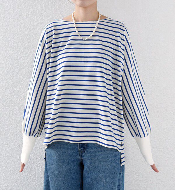 SHIPS for women「【WEB限定】〈手洗い可能〉バック レース 袖 ロング リブ ドルマン プルオーバー」|Tシャツ・カットソー|