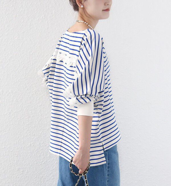 SHIPS for women「【WEB限定】〈手洗い可能〉バック レース 袖 ロング リブ ドルマン プルオーバー」|Tシャツ・カットソー|