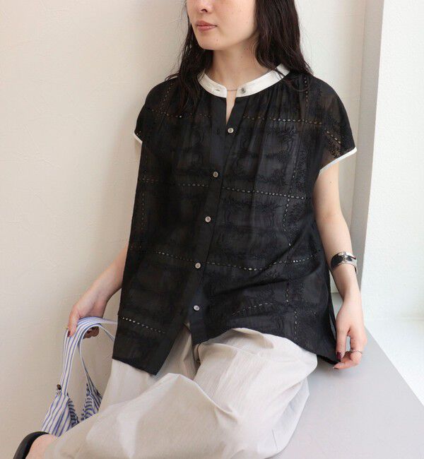 fredy emue「刺しゅうレースフレンチスリーブブラウス」|シャツ・ブラウス|