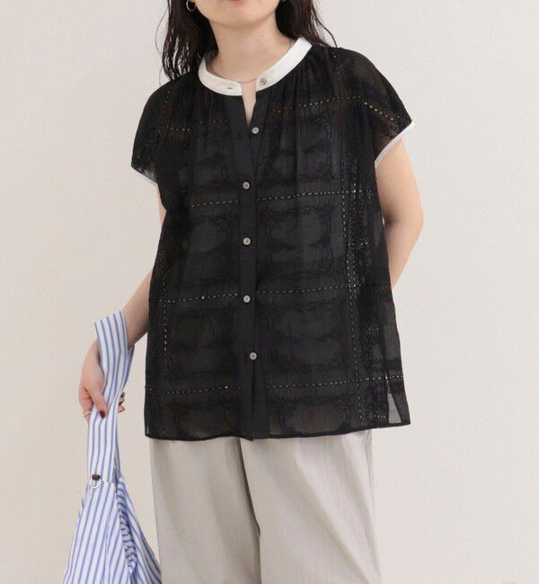 fredy emue「刺しゅうレースフレンチスリーブブラウス」|シャツ・ブラウス|