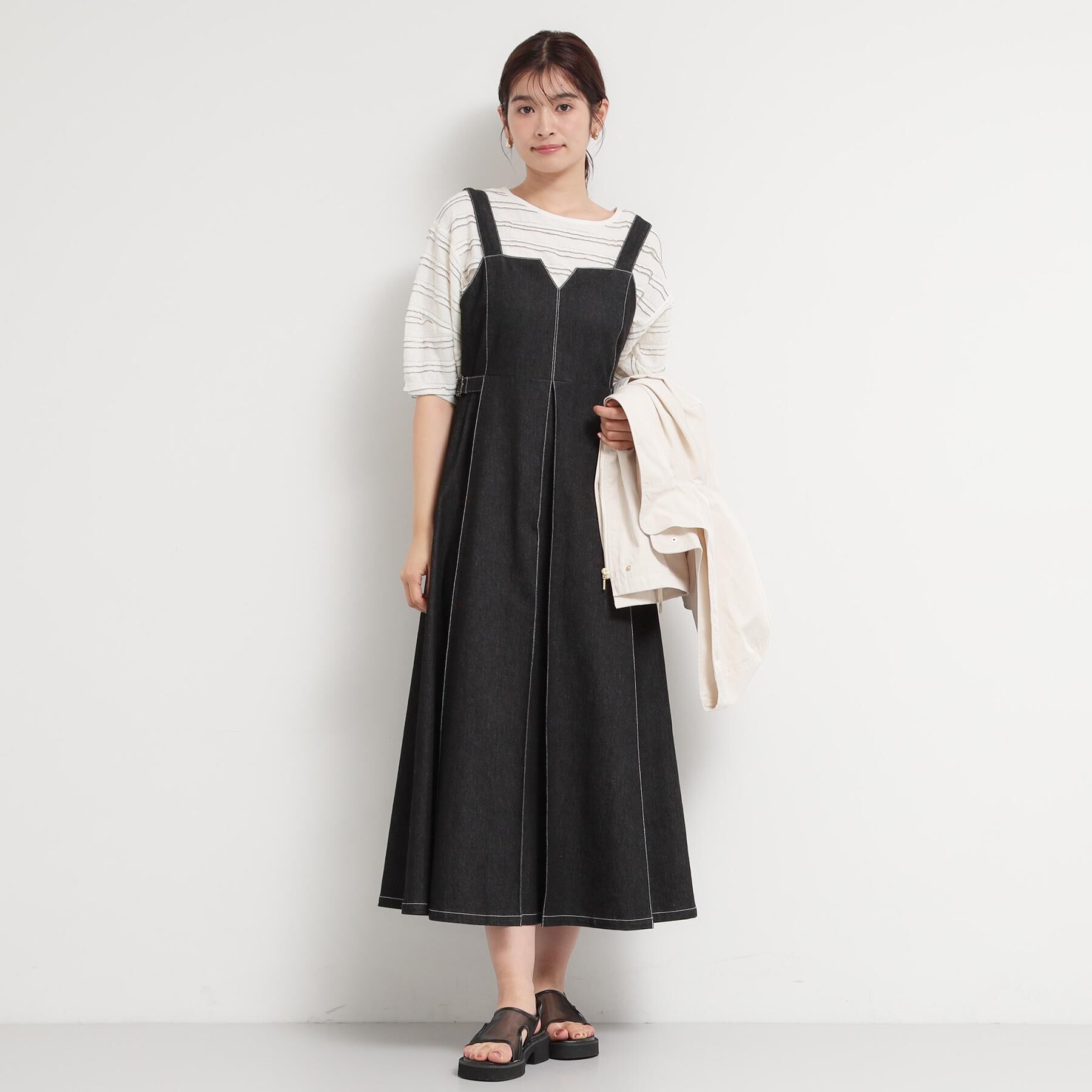 THE SHOP TK「シーズンレスで着られる デニムステッチジャンスカ」|ワンピース|