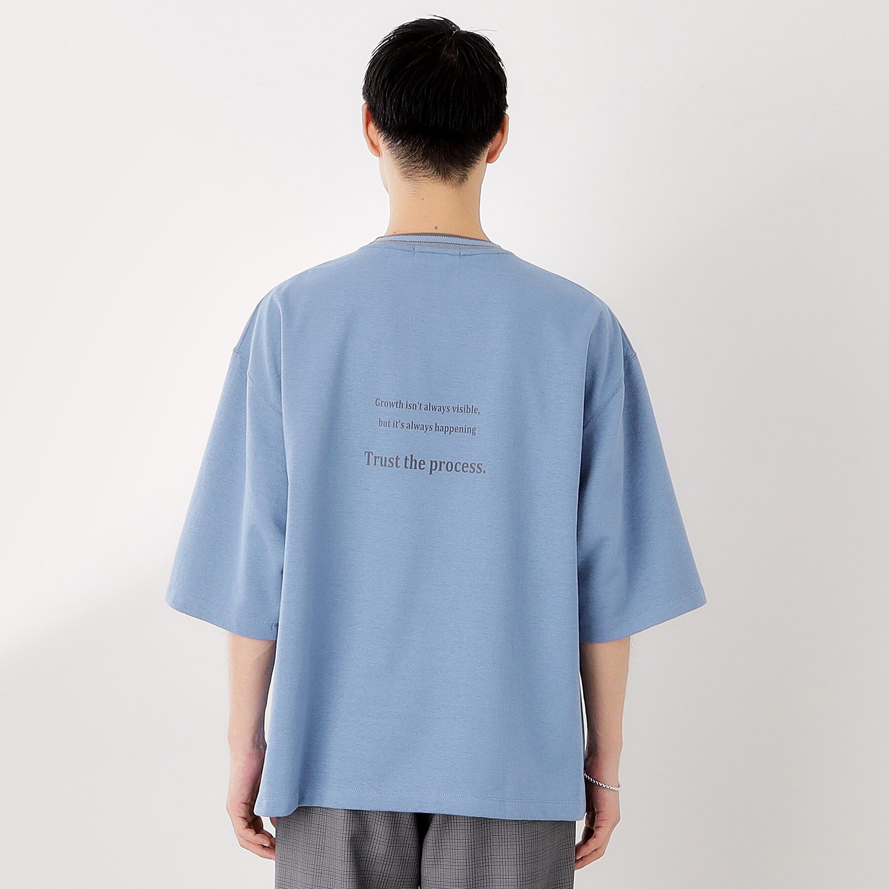 THE SHOP TK「配色刺繍6分袖Tシャツ 【ビッグシルエット／洗濯機OK】」|Tシャツ・カットソー|