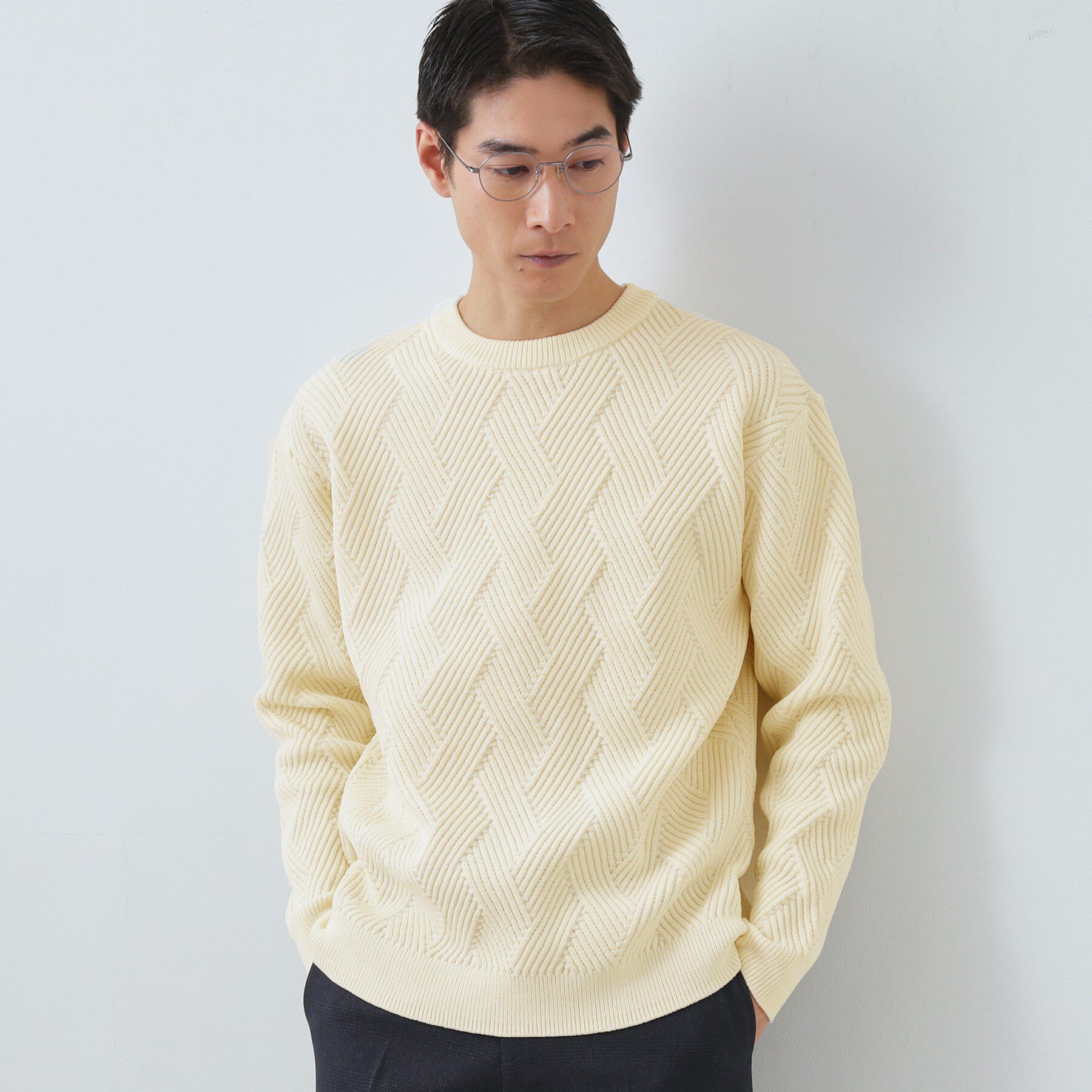 THE SHOP TK「【頑張りすぎないオシャレ】ミックスヤーンニット　洗濯機OK／軽量」|ニット・セーター|オフホワイト(003