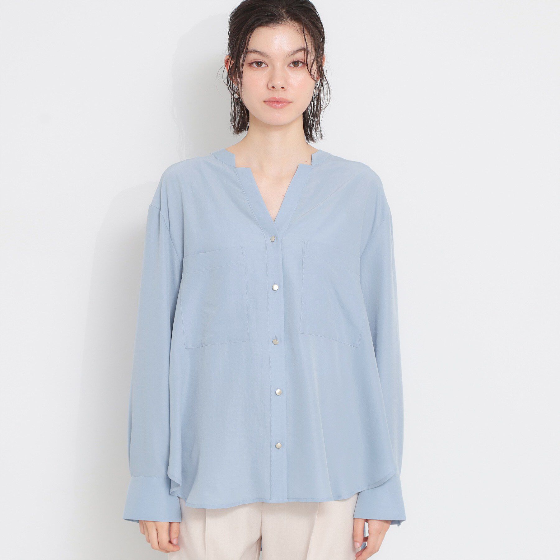 THE SHOP TK「【刻みネックですっきり見え】Wポケット金ボタンシャツ」|シャツ・ブラウス|