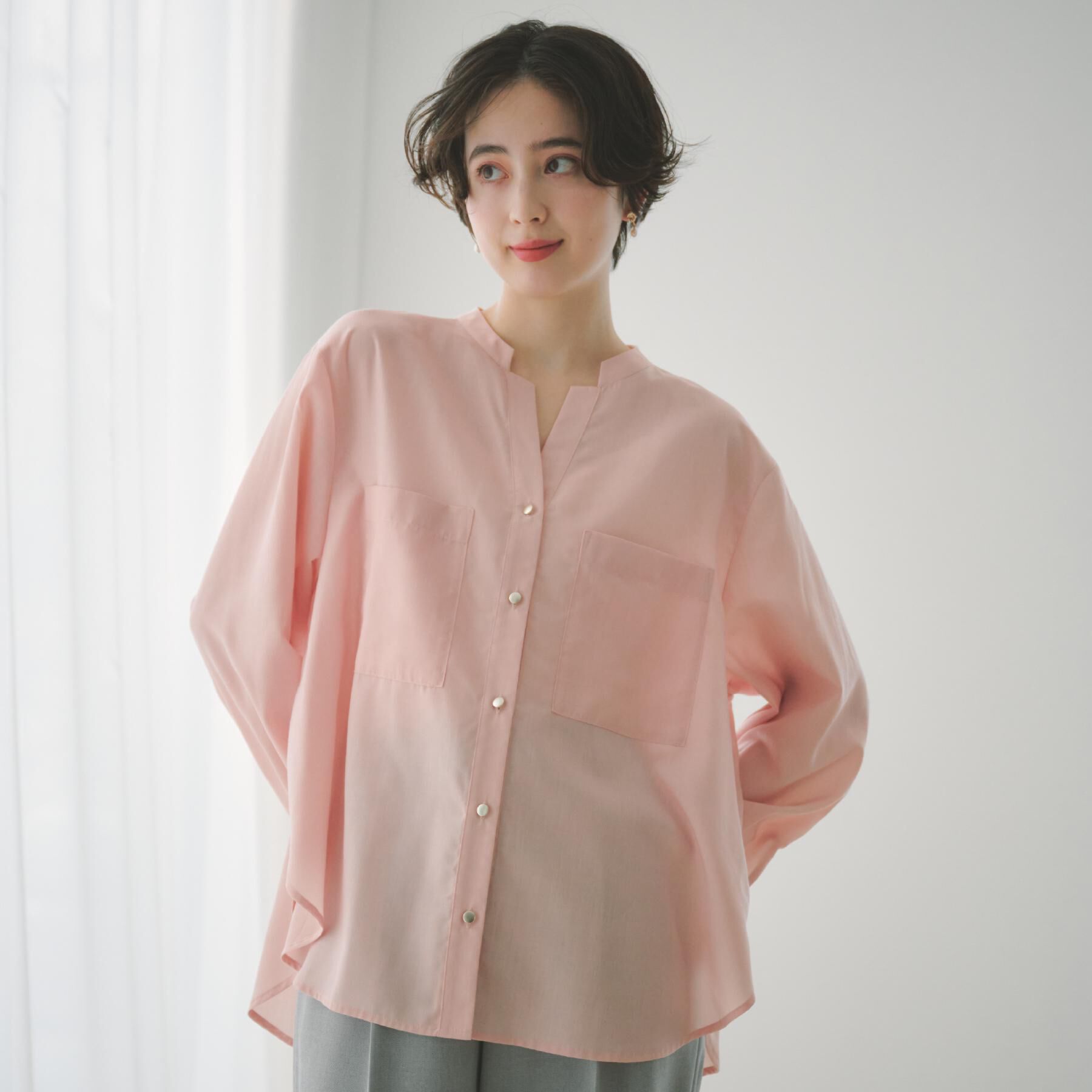 THE SHOP TK「【刻みネックですっきり見え】Wポケット金ボタンシャツ」|シャツ・ブラウス|