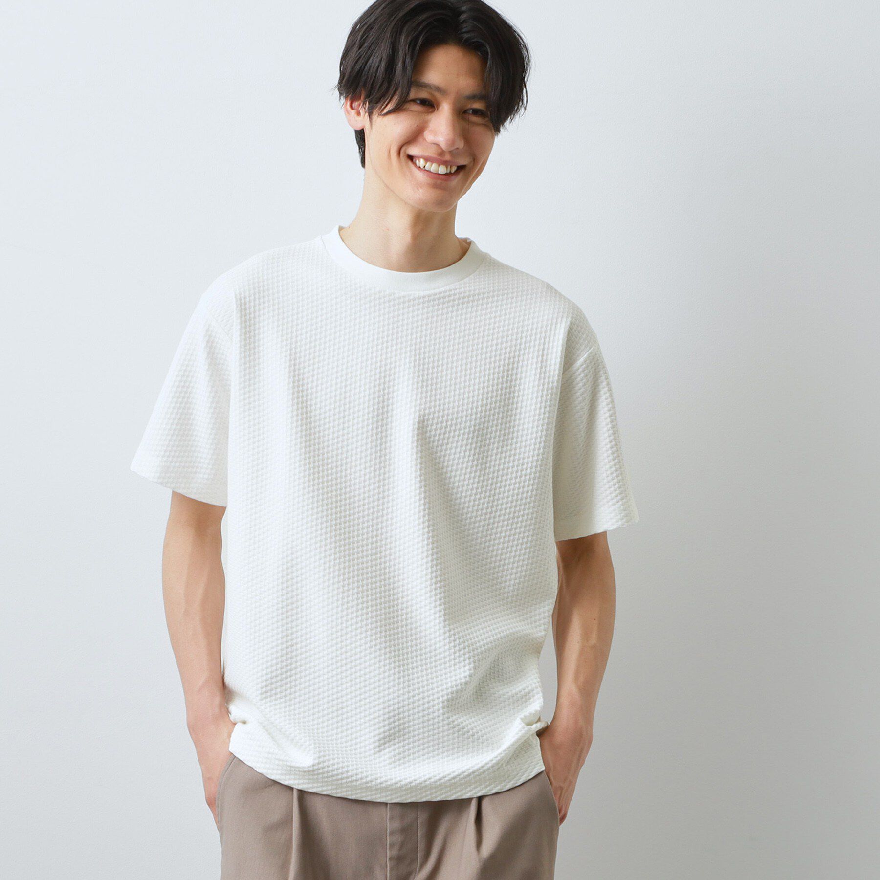 THE SHOP TK「【カジュアルすぎないキレイめTシャツ】ハニカム リンクス半袖Tシャツ 洗濯機OK」|Tシャツ・カットソー|