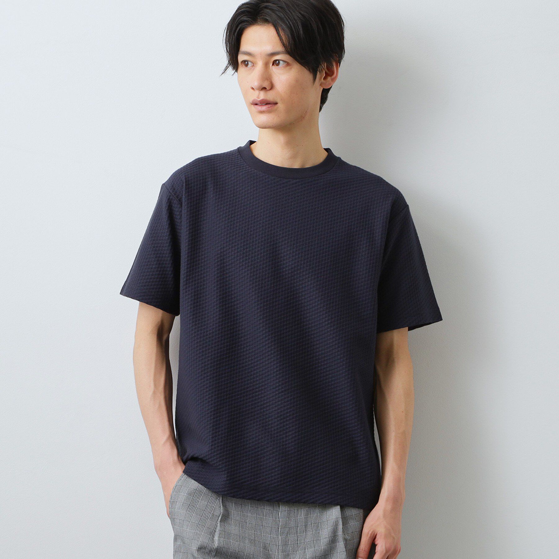 THE SHOP TK「【カジュアルすぎないキレイめTシャツ】ハニカム リンクス半袖Tシャツ 洗濯機OK」|Tシャツ・カットソー|