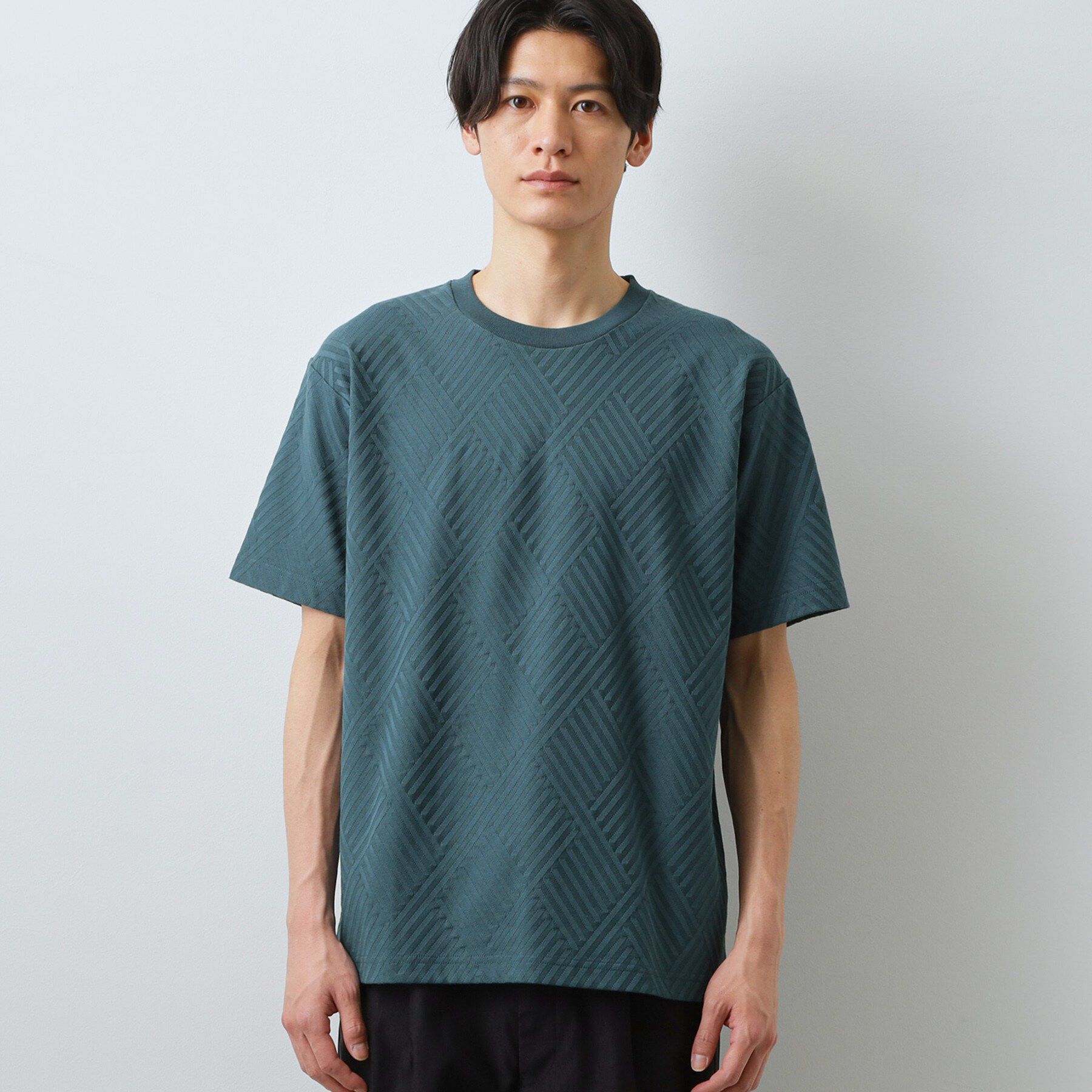 THE SHOP TK「【ジャケットインにもおすすめ！】ジャカード リンクス半袖Tシャツ 洗濯機OK」|Tシャツ・カットソー|