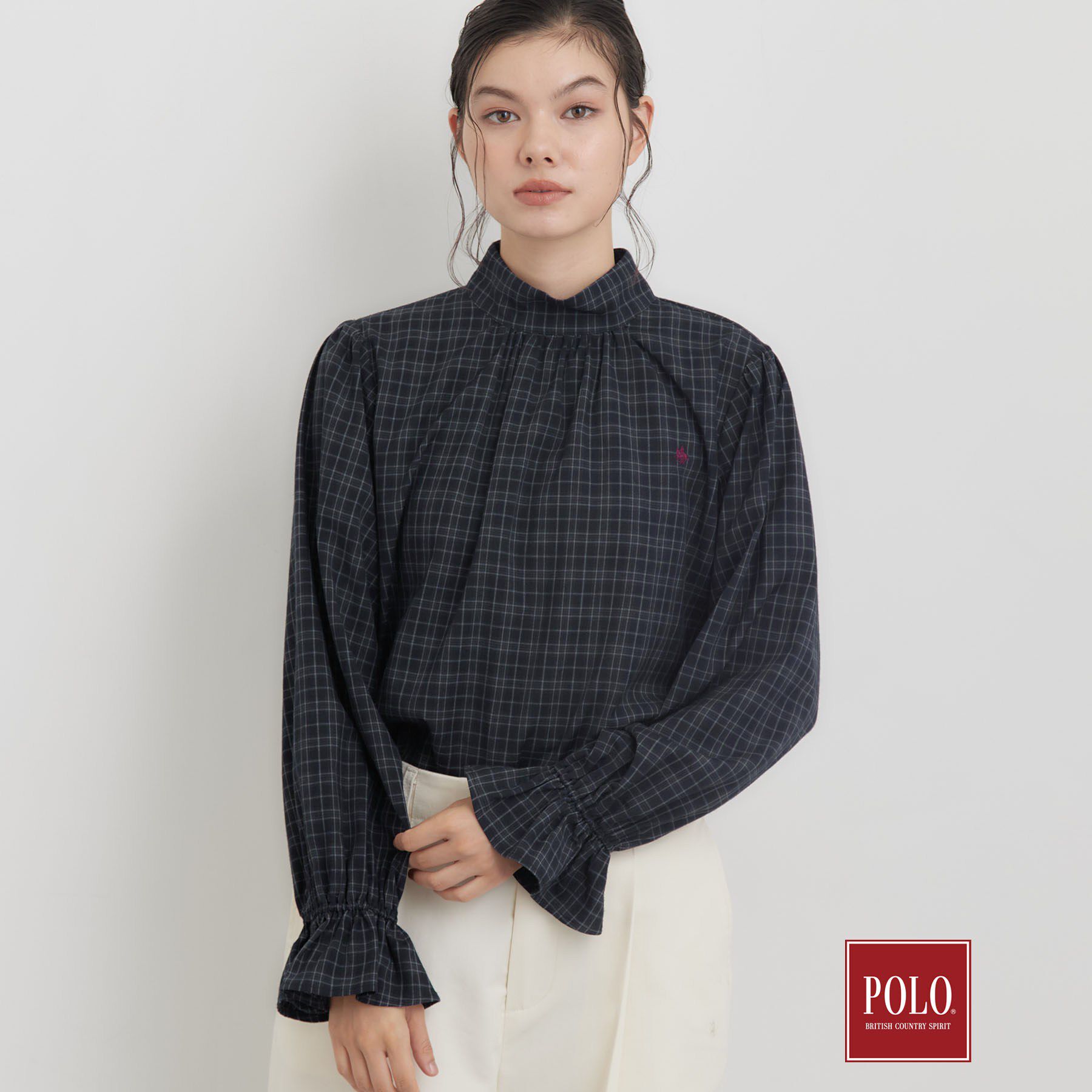THE SHOP TK「POLO BCS/チェックスカーフ付きブラウス」|シャツ・ブラウス|