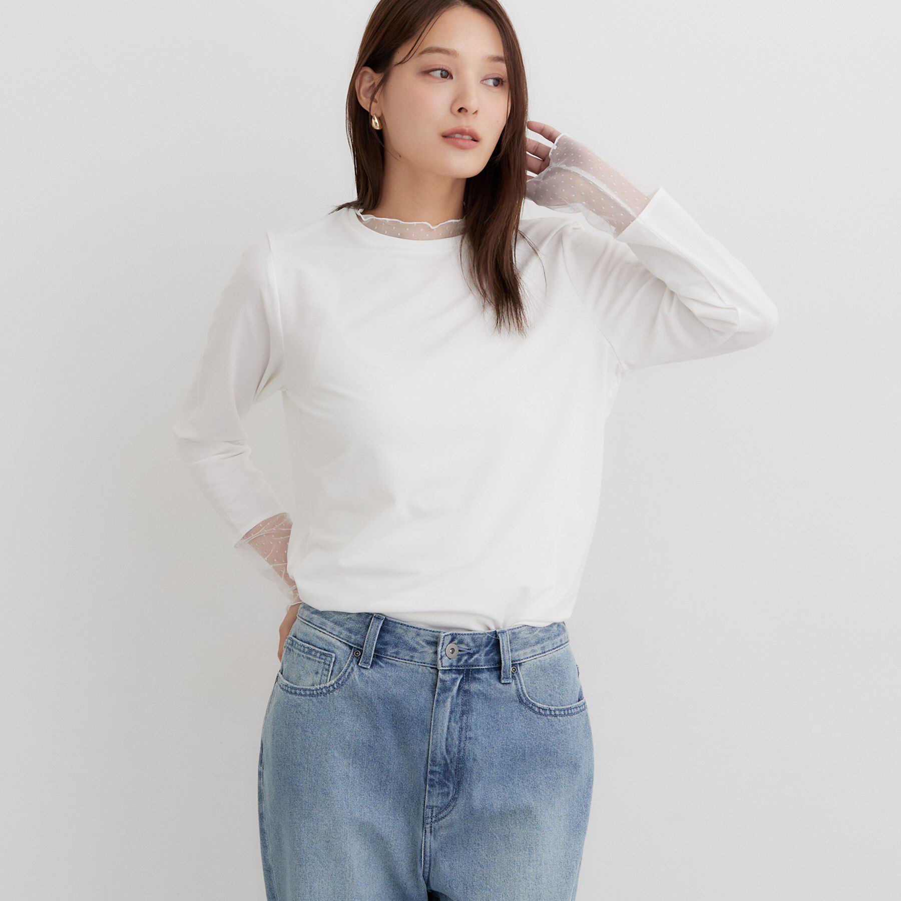 THE SHOP TK「重ね着もおすすめ！チュール切替カットソー」|Tシャツ・カットソー|
