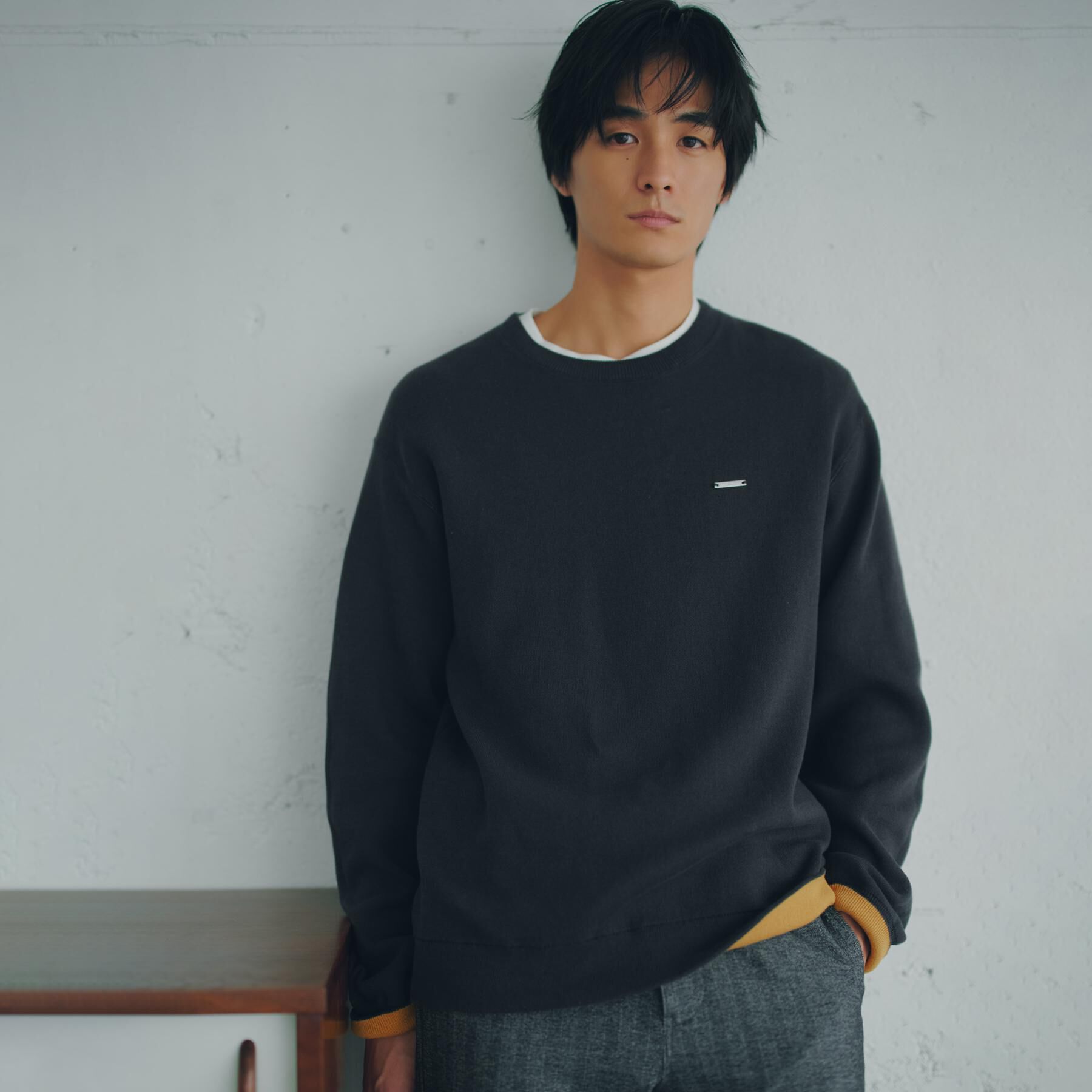 THE SHOP TK「【秋から着られる】スウェットライクニット」|ニット・セーター|チャコールグレー(0