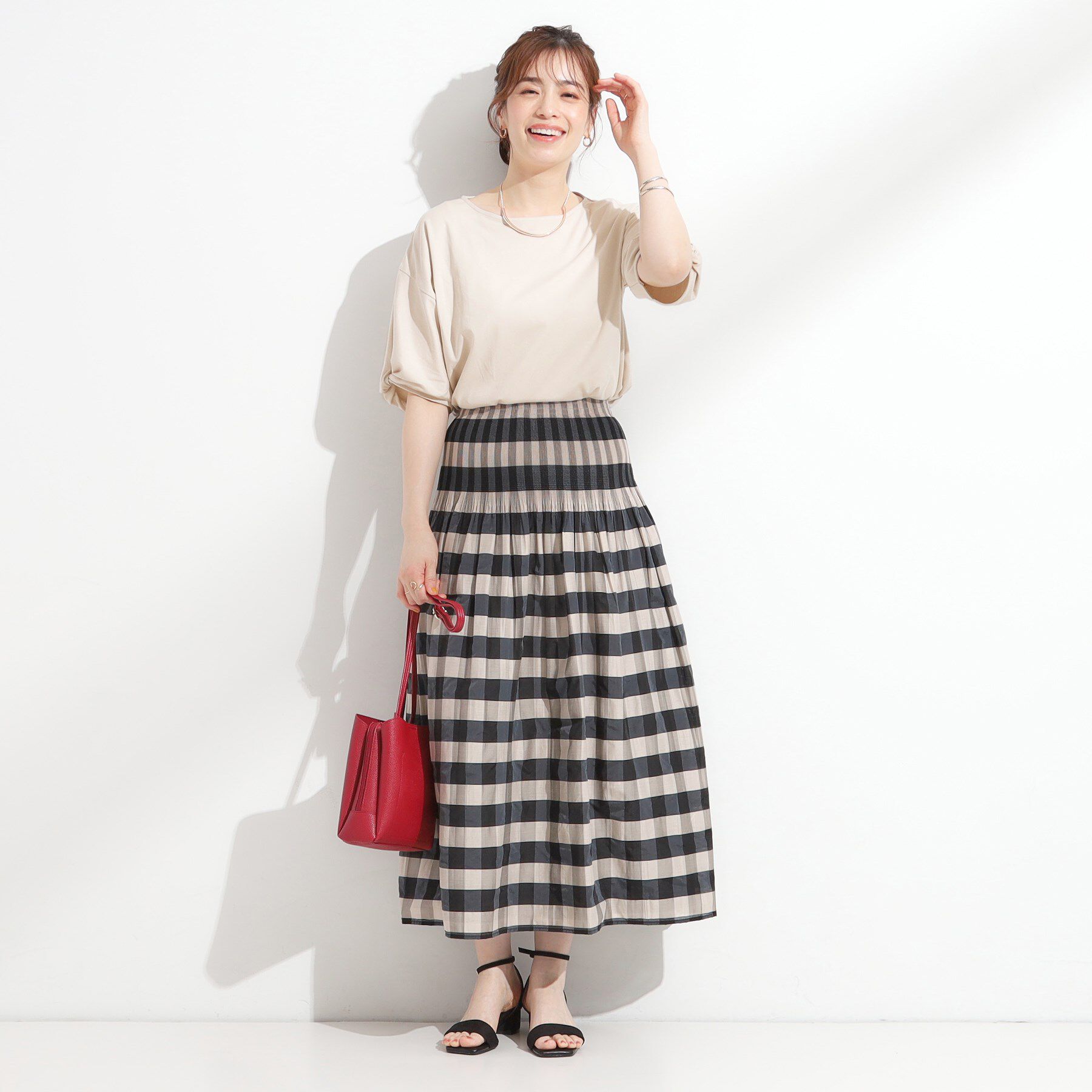 SHOO･LA･RUE「【ひんやり/洗える/S-LL】袖ねじりシルケットトップス」|Tシャツ・カットソー|