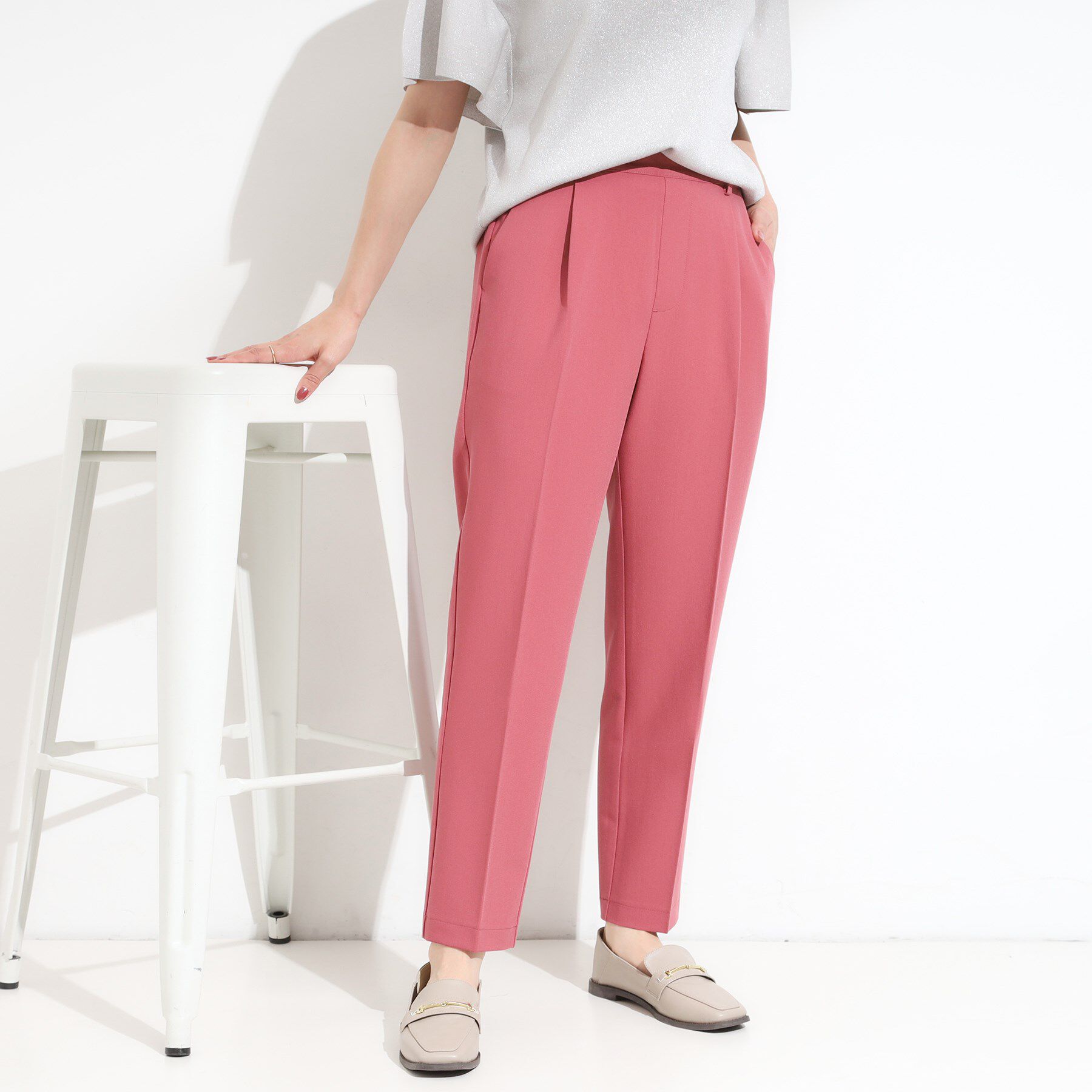 SHOO･LA･RUE「【高レビュー/SS-LL/美脚シルエット】すっきりきれい見え テーパードパンツ」|その他|ピンク(067)