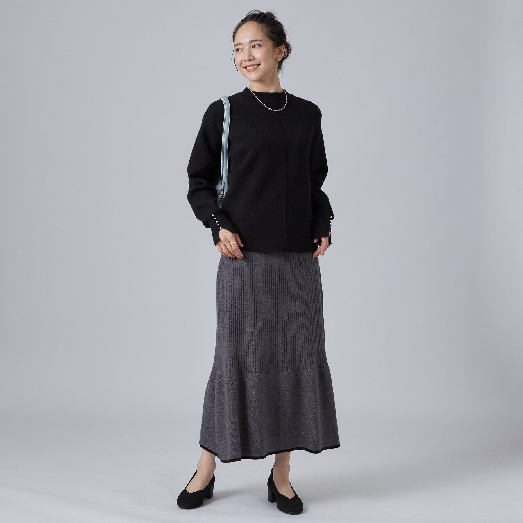 SHOO･LA･RUE「【洗濯機可/S-LL】もちもちで心地よい もちここ 配色ニットナロースカート」|スカート|