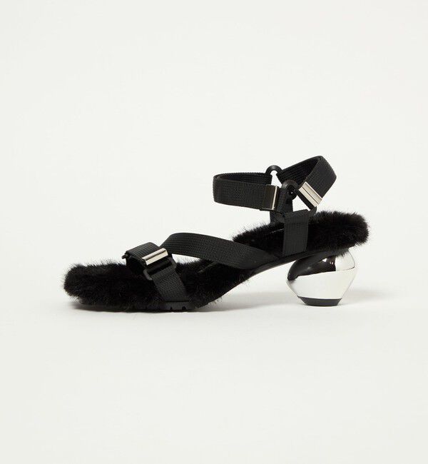 SY UNITED ARROWS「＜SY＞メタルヒール フェイクファー サンダル50&uarr;」|サンダル|BLACK