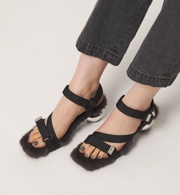 SY UNITED ARROWS「＜SY＞メタルヒール フェイクファー サンダル50&uarr;」|サンダル|