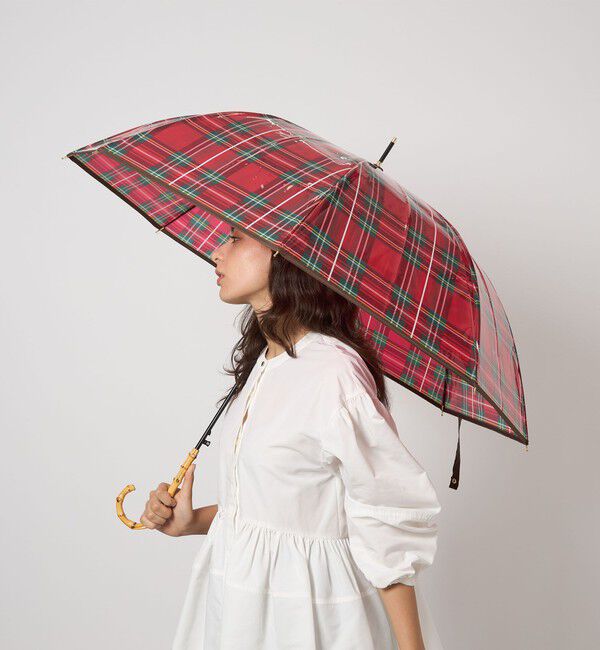UNITED ARROWS green label relaxing「チェック ビニール アンブレラ / 雨傘 / レイン」|傘|RED
