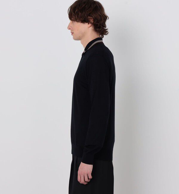 TOMORROWLAND MENS「TOMORROWLAND tricot スーパーファインメリノウール ラインニットポロシャツ S-WOOL」|ニット・セーター|