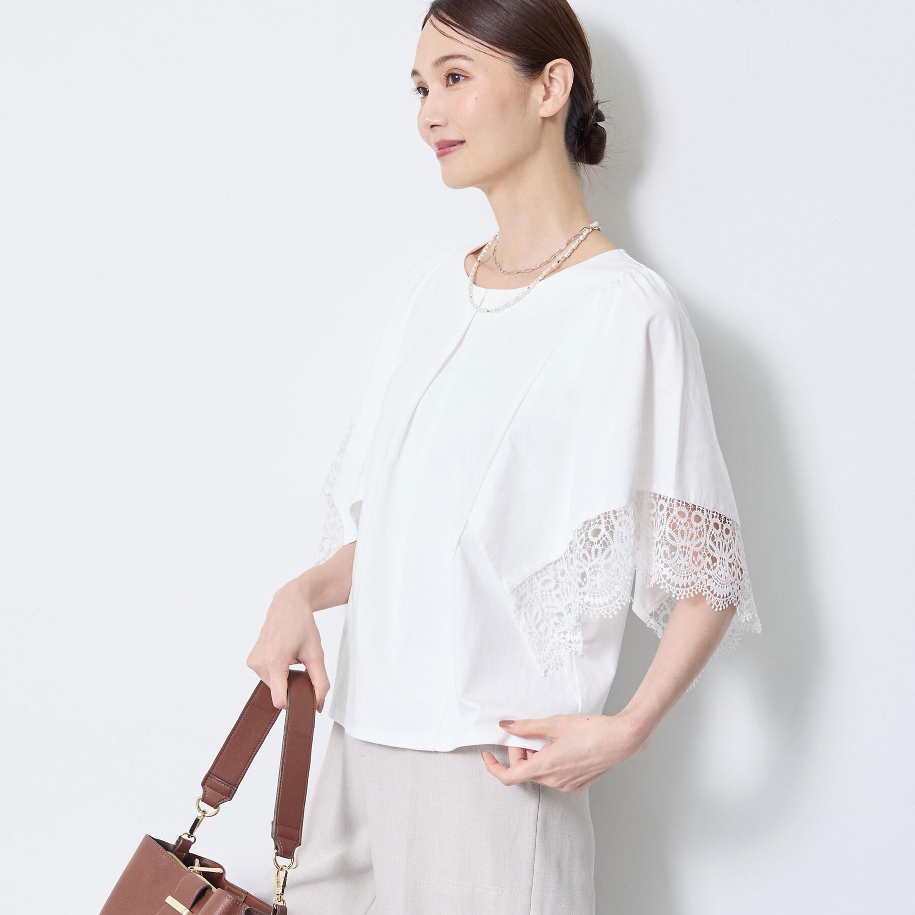 Reflect「【UVカット／接触冷感】レーススリーブジャージカットソー」|Tシャツ・カットソー|ホワイト(001)