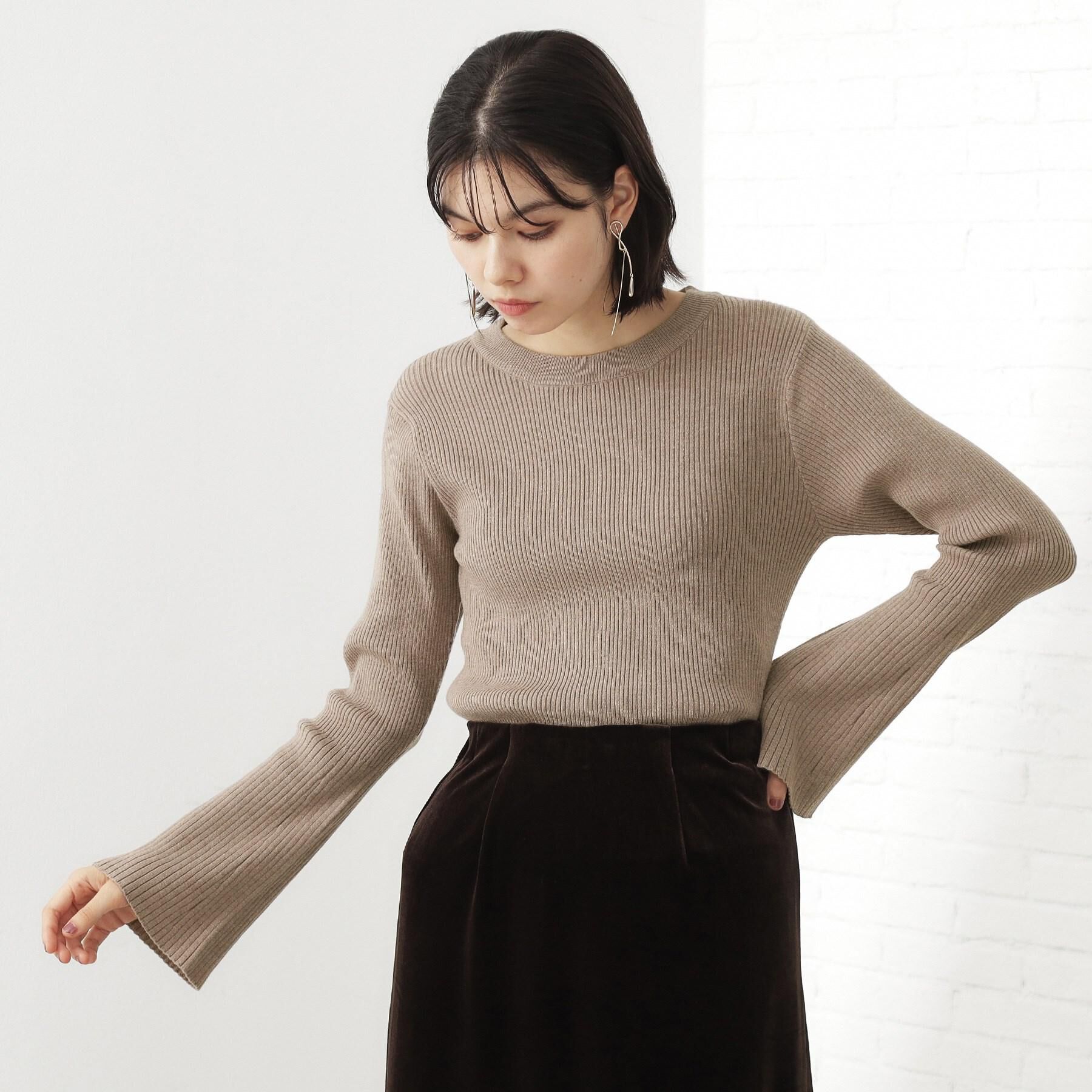 THE SHOP TK「【品よく魅せる】フレアスリーブ リブニット/毛玉になりにくい/静電気防止/洗濯機OK」|ニット・セーター|