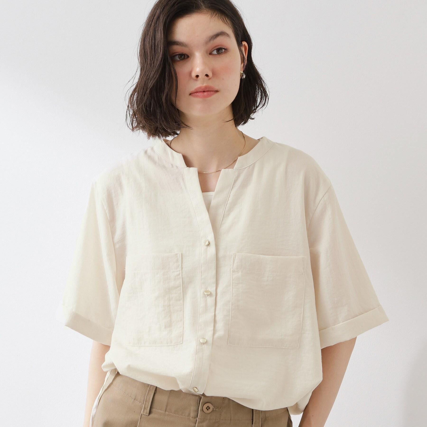 THE SHOP TK「【M-XL/秋始めにちょうどいい】細見え5分袖Wポケットシャツ」|シャツ・ブラウス|
