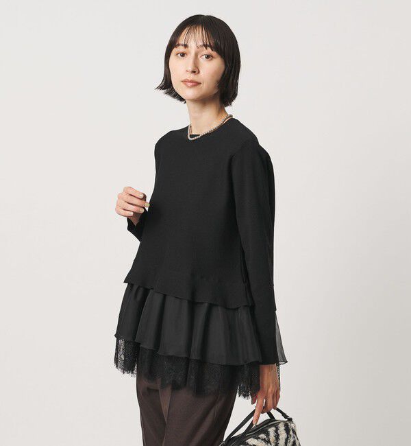 UNITED ARROWS「オーガンジー レース コンビ ニット ‐ウォッシャブル‐」|ニット・セーター|BLACK