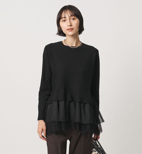 UNITED ARROWS「オーガンジー レース コンビ ニット ‐ウォッシャブル‐」|ニット・セーター|