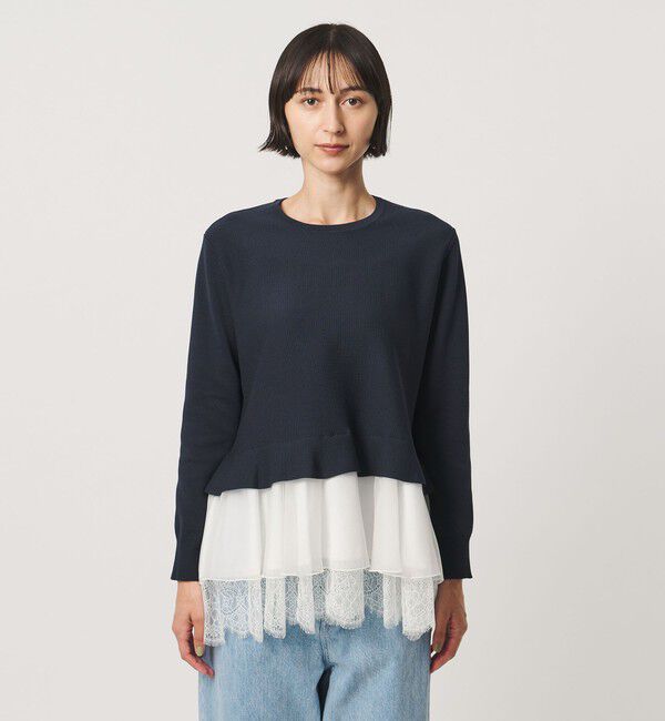 UNITED ARROWS「オーガンジー レース コンビ ニット ‐ウォッシャブル‐」|ニット・セーター|