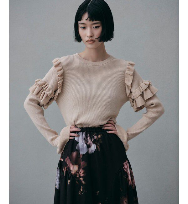 EMMEL REFINES「＜EMMEL REFINES＞EM HW フリル リブ ニットプルオーバー」|ニット・セーター|BEIGE