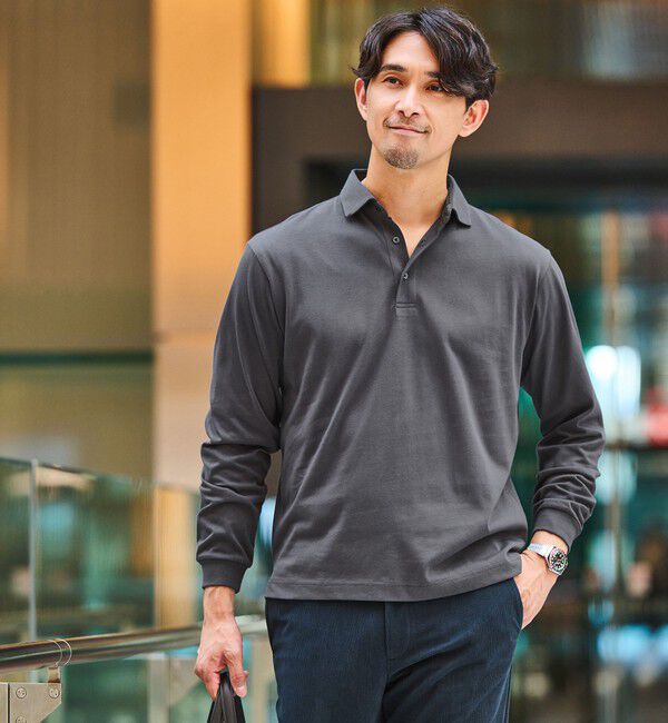 UNITED ARROWS green label relaxing「【WEB限定】JUST fit デイリー ドライ カッタウェイ 長袖 ポロシャツ -吸水速乾・抗菌-」|ポロシャツ|DK.GRAY