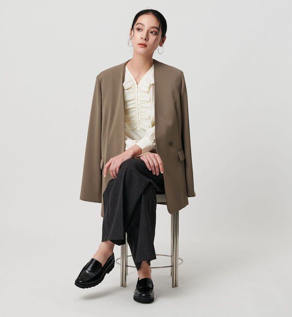 BEAUTY&YOUTH UNITED ARROWS「【WEB限定 Wardrobe DAILY MINIMAL】ダブルクロス カラーレスジャケット ウォッシャブル」|ノーカラージャケット|