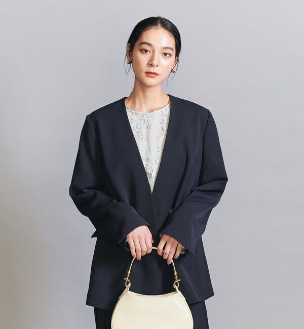 BEAUTY&YOUTH UNITED ARROWS「【WEB限定 Wardrobe DAILY MINIMAL】ダブルクロス カラーレスジャケット ウォッシャブル」|ノーカラージャケット|