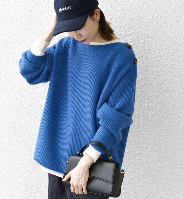 SHIPS any「SHIPS any: AQUA カシミヤ ミックス ボートネック ニット プルオーバー」|ニット・セーター|ブルー